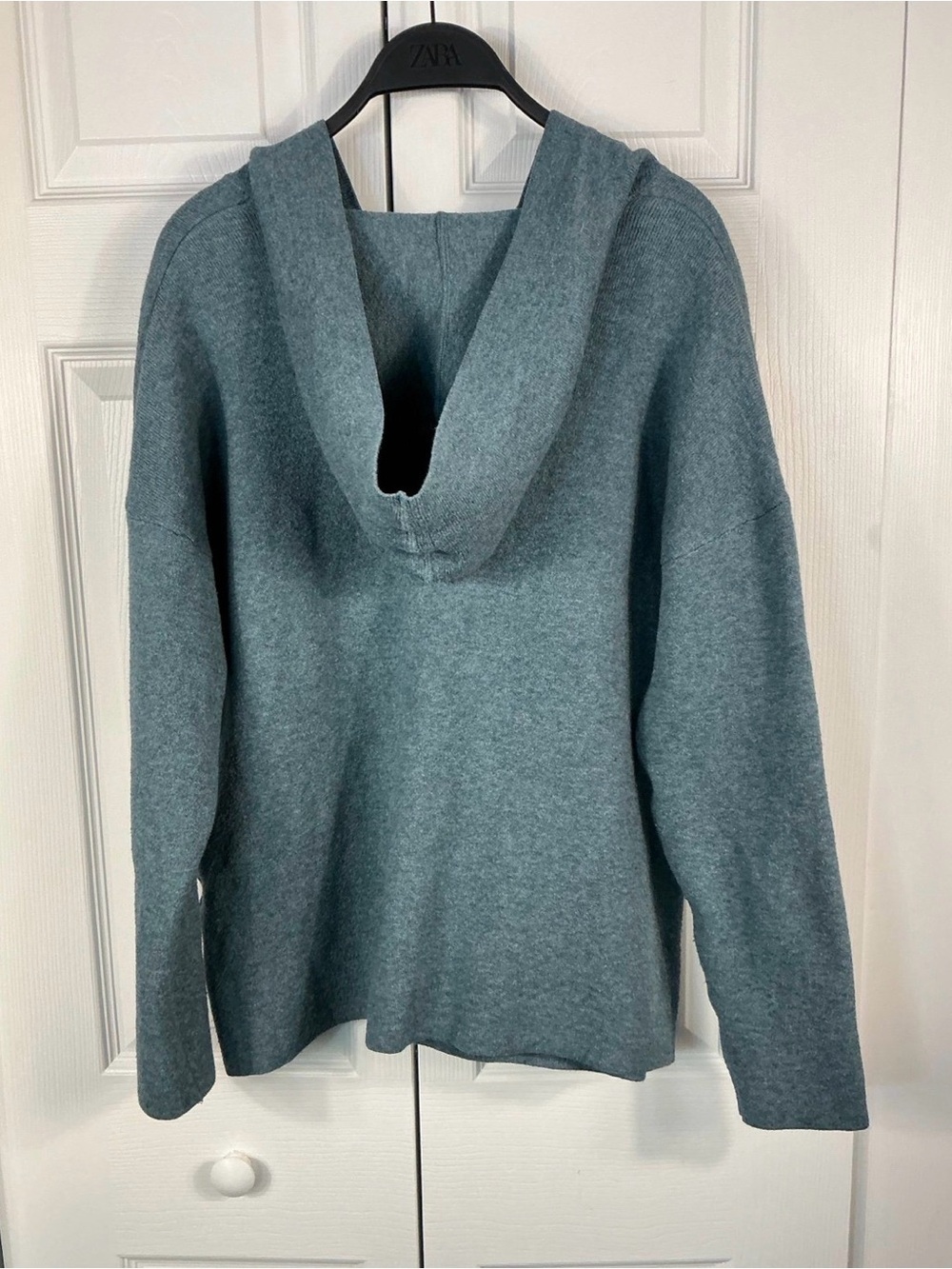 J. Jill Slate Teal V-Neck Hooded Pocket Sweater - Picture 2 of 4